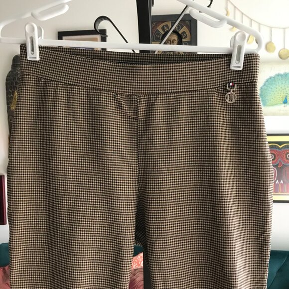 TOMMY HILFIGER size 8 Brown & Tan Houndstooth Plaid Pull-On Leggings Pants - Picture 2 of 5